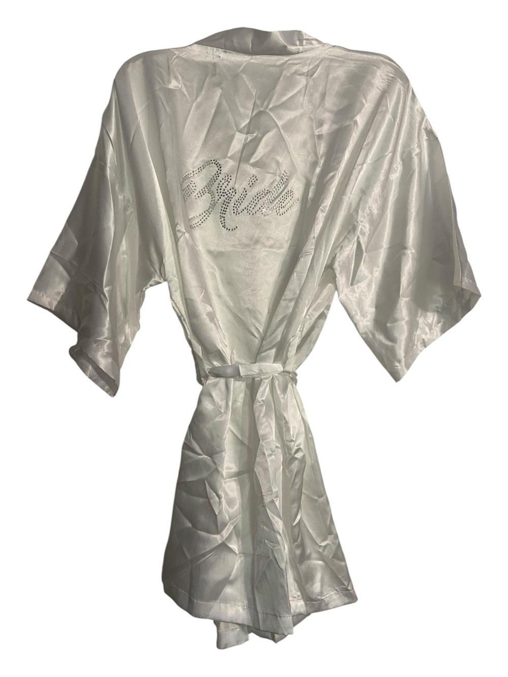 Source Unknown White Satin Bride Robe with Rhinestone Script